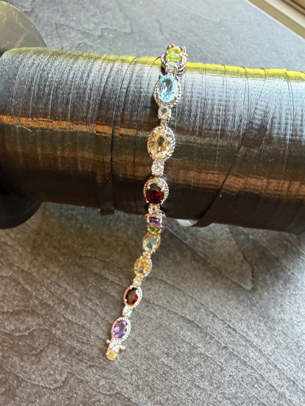 Multi-Gemstone 925 Silver Tennis Bracelet - Colorful Stone Accent